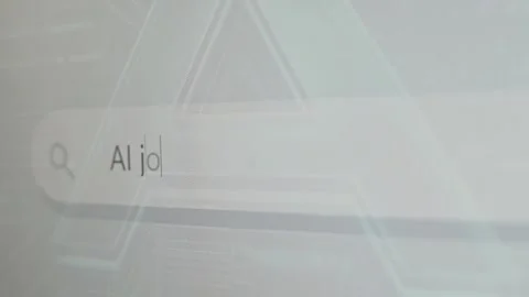 A computer screen displays a search bar showing queries related to artificial 스톡 동영상 337551842
