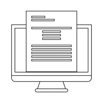 Computer screen with document in black and white イラスト素材