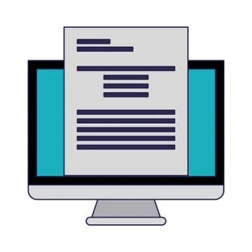 Computer screen with document 스톡 일러스트