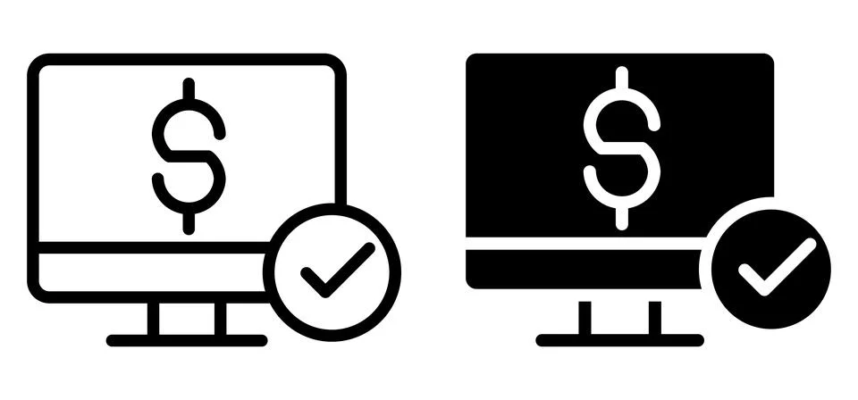 Computer Screen with Dollar Sign and Check Mark for Financial Success イラスト素材