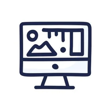 Computer screen in doodle style displaying art, statistics and analytics data Illustrazione stock
