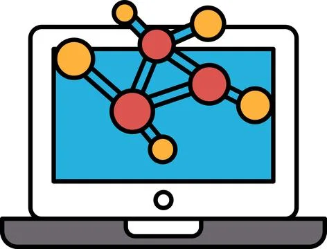 A computer screen with a drawing of molecules and atoms Stock Illustration
