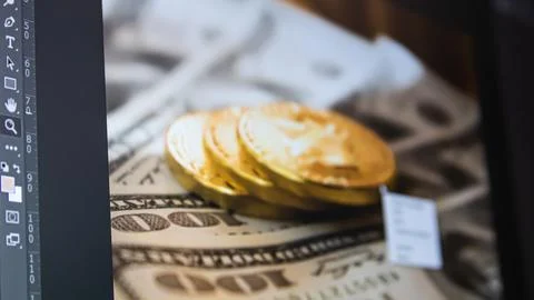 Computer screen editing an image, bitcoin Stock Photos