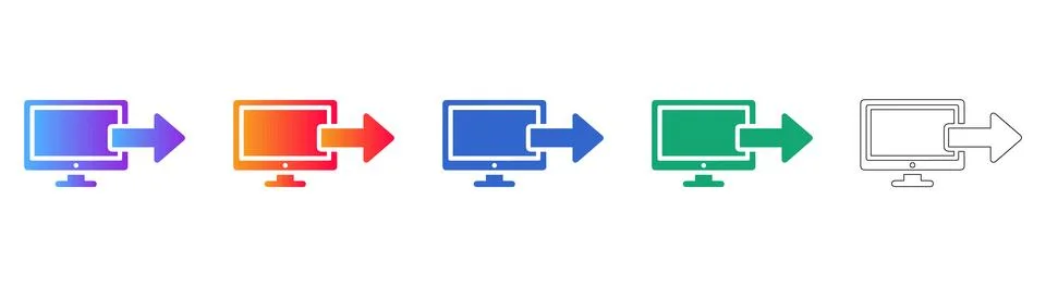 Computer Screen Export Data Icon Set Stock Illustration