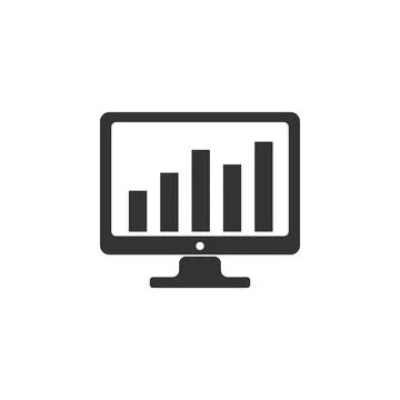 Computer screen with financial charts and graphs icon isolated. Chart Bars and Ilustración de archivo