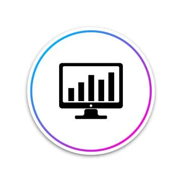 Computer screen with financial charts and graphs icon isolated on white Illustrazione stock