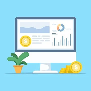 Computer screen with financial dashboard vector, illustrating analytics. 스톡 일러스트