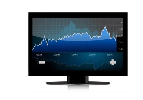 Computer screen with financial data and charts 스톡 일러스트