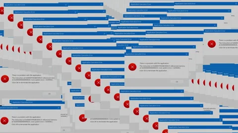 Computer screen flooded with application crash messages, app software error Stock Footage 348411241