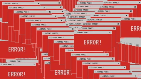 Computer screen flooded with error messages and multiple windows, system crash Stock Footage 348411229