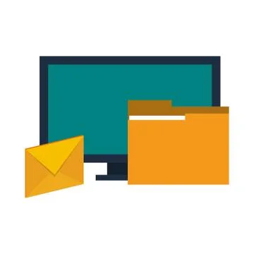 Computer screen with folder and email Illustrazione stock