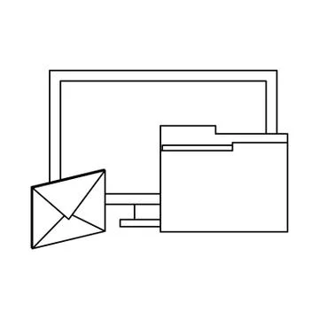 Computer screen with folder and email black and white 스톡 일러스트