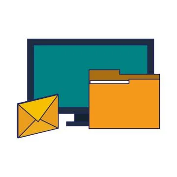 Computer screen with folder and email 스톡 일러스트