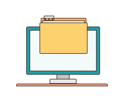 Computer screen with folder in white background 스톡 일러스트