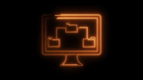 Computer screen with folders network illuminated by golden neon light on bl.. Stock Footage 308903315