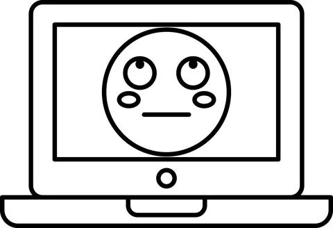 A computer screen with a frowning face on it Stock Illustration