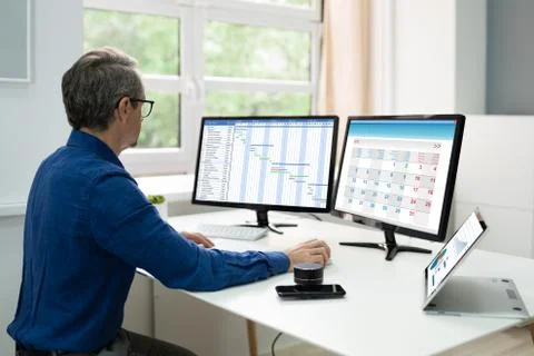 Computer Screen Gantt List Schedule Stock Photos