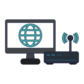 Computer screen with global symbol Stock Illustration