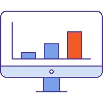 Computer screen with graph vector bar chart icon Stock Illustration