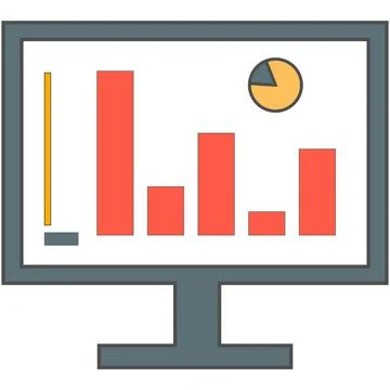 Computer screen with graph vector isolated on white Stock Illustration