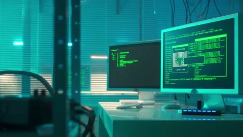 Computer screen with green lines of program codes and red window with access Stock Footage 233602157