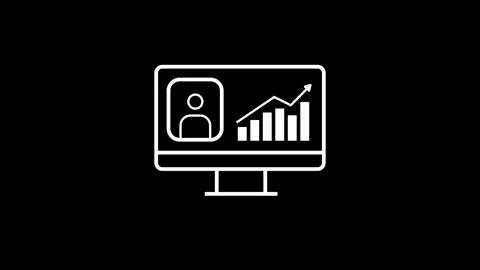 Computer screen with growing bar chart and profile icon animation on black .. Video stock 342248941