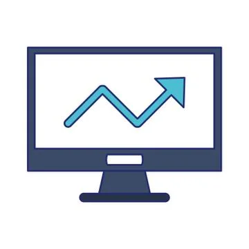 Computer screen with growth statistics symbol blue lines Stock Illustration