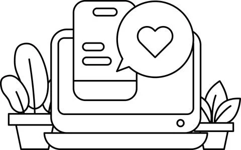 A computer screen with a heart and a chat bubble with the word love Stock Illustration