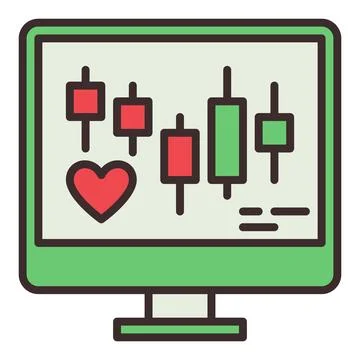 Computer Screen with Heart Symbol and Chart Pattern vector colored icon or si Stock Illustration