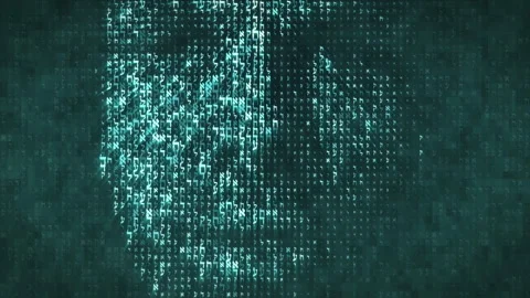 A computer screen with a Hebrew code in the shape of a talking man's head Stock Footage 287044981