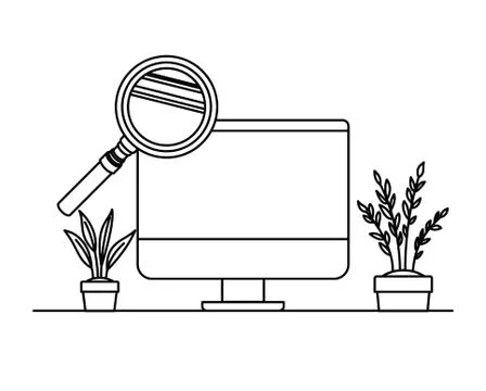 Computer screen with houseplant in white background 스톡 일러스트