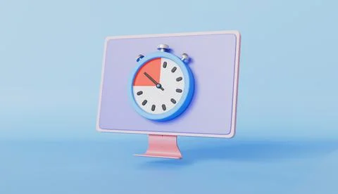 Computer screen icon with clock symbol, Working on digital systems or online Illustrazione stock