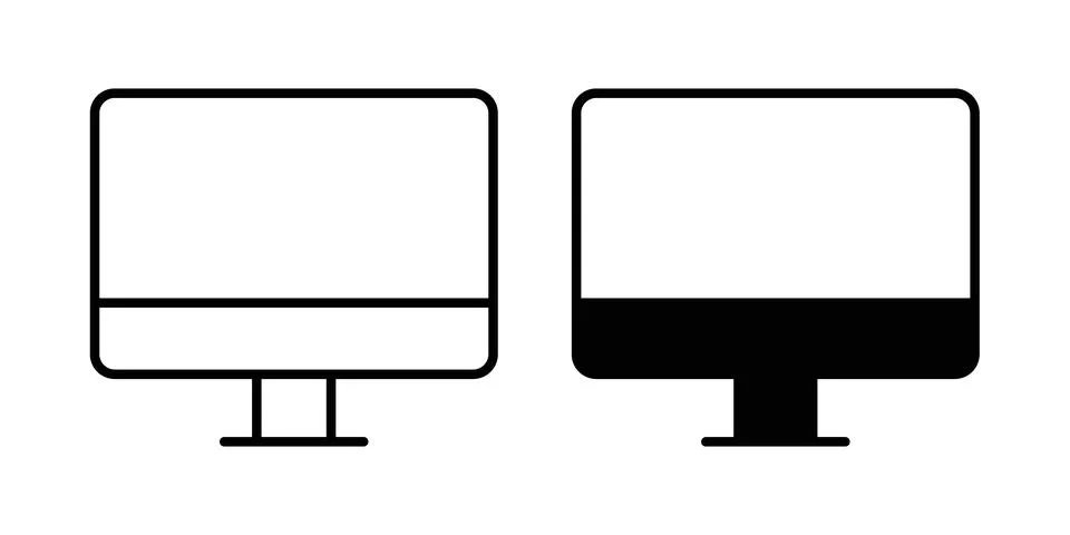 Computer screen icon logo. Outline style icons with flat versions Stock Illustration