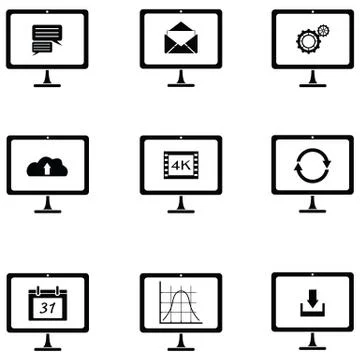 Computer screen icon set Illustrazione stock