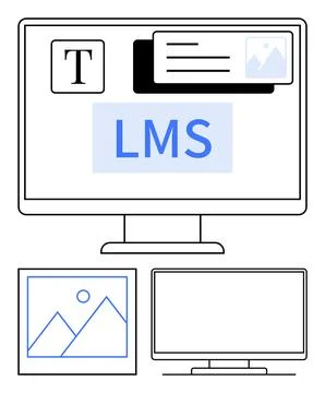 Computer screen illustrating the components of a Learning Management System.. Stockillustratie