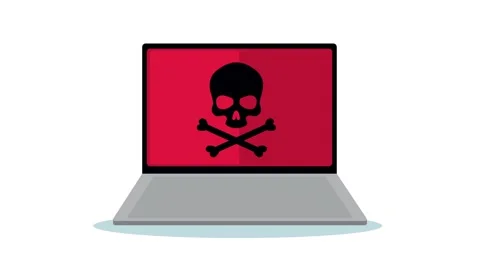Computer screen infected with digital virus showing skull and crossbones sy.. Video stock 339113673