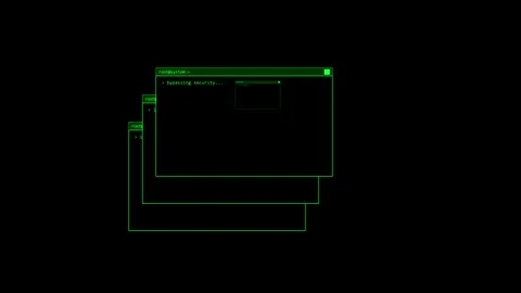 Computer Screen Interface Animation with Green Text and Windows Stock-Footage 346540006