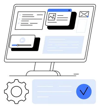 Computer Screen with Interface Elements for Multimedia and Email Management 库存插图