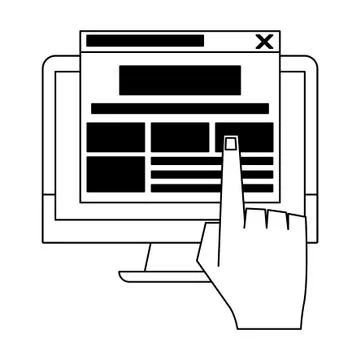 Computer screen internet browsing in black and white Stock Illustration
