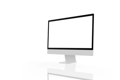 Computer screen isolated in white with reflection. Isolated screen for mockup Stock Photos