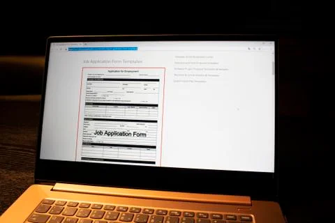 Computer screen with job application form, employment Stock Photos