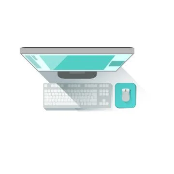 Computer Screen, Keyboard And Mouse Office Worker Desk Element Part Of Workplace Stock Illustration