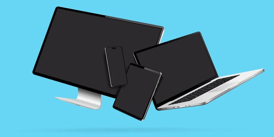 Computer screen, laptop, smartphone and tablet mockup. Digital devices levi.. 스톡 일러스트