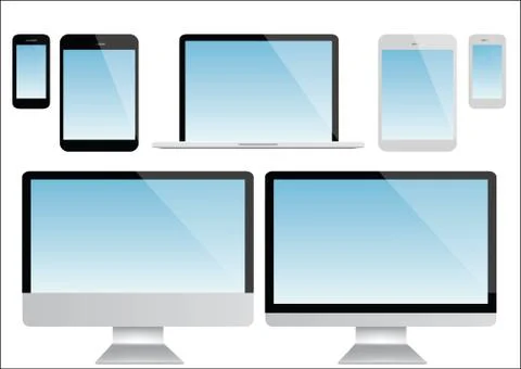 Computer screen, laptop, tablet and smartphone vector Illustrazione stock
