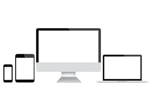 Computer screen, laptop, tablet and smartphone vector 스톡 일러스트