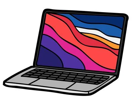 Computer screen lcd laptop vector illustration drawing monitor icon. Stock Illustration