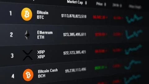 Computer screen with list of cryptocurrency exchange rates Stock Illustration