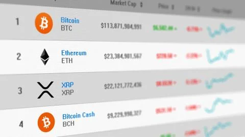 Computer screen with list of cryptocurrency exchange rates Stock Illustration