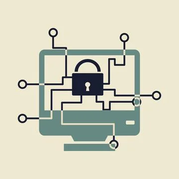 Computer screen with lock Illustrazione stock