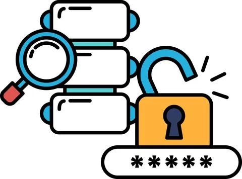 A computer screen with a lock on it and a magnifying glass next to it イラスト素材